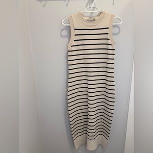 Chic Striped Midi Dress in Black and Cream